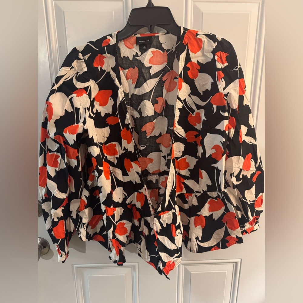 Who What Wear Black and Orange Floral Blouse